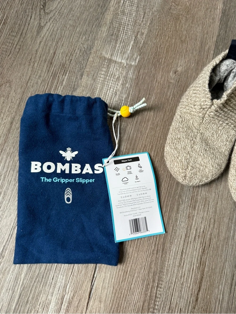 Bombas Toddler Knit Slip-On Slippers Gripper Slipper Taupe Beige Kids New